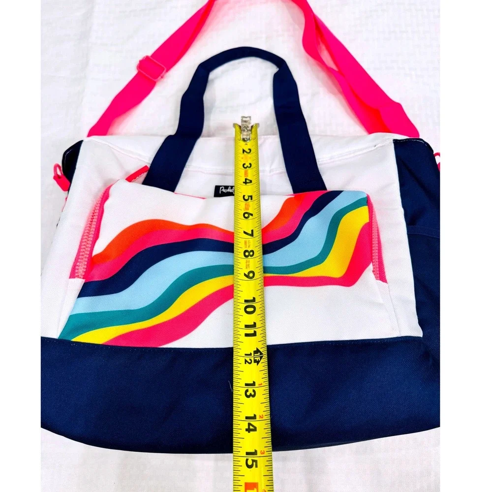 Packed Party Rainbow Tote Bag Duffel Weekender Pink Navy Shoulder Strap Preppy
